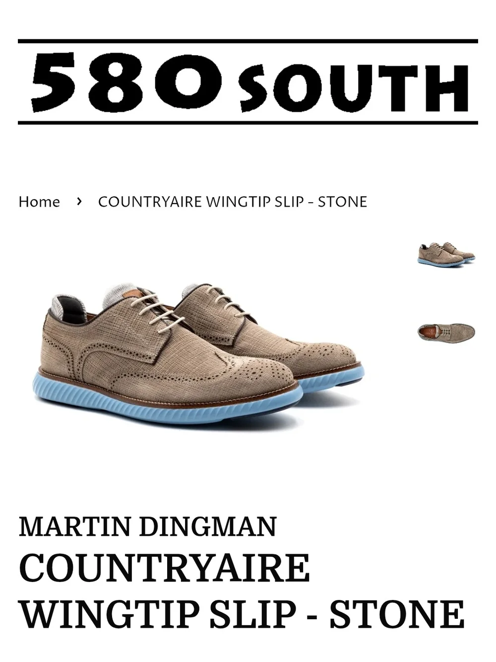 Martin Dingman Stone Wingtip Derby with Light Blue Sole
